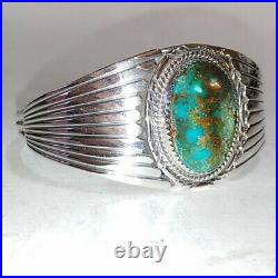Signed-ggnavajo Turquoise Large Stone Sterling Silver Bracelet Native American