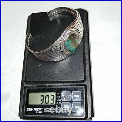 Signed-ggnavajo Turquoise Large Stone Sterling Silver Bracelet Native American