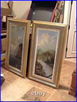 Signed pair of antique 19th C landscape oil on canvas painting\s