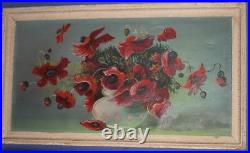 Still life with flowers antique oil painting signed
