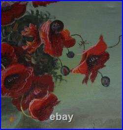 Still life with flowers antique oil painting signed