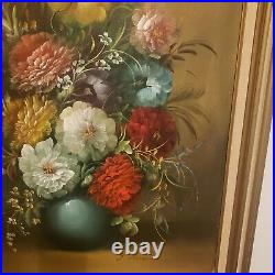 Stunning Vintage Still Life Framed Oil on Canvas Painting Signed