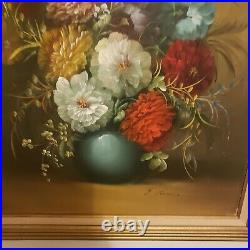 Stunning Vintage Still Life Framed Oil on Canvas Painting Signed