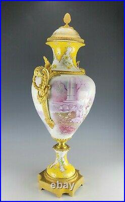 Superb Large 19C French Sevres Porcelain Gilt Bronze Vase Signed