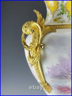 Superb Large 19C French Sevres Porcelain Gilt Bronze Vase Signed
