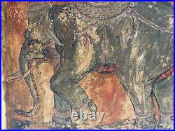 Thai Ancient Acrylic Hand Painting on Canvas Art Decor War Elephant Size 70X90cm