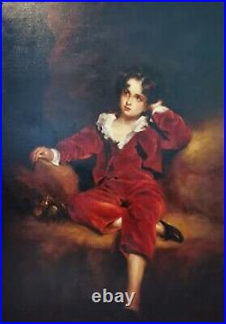 The Red Boy Sir T. Lawrence Portrait of a Child Signed Large Antique Oil Painting