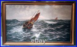 Thomas Rose Miles (fl. 1869-1910) Large Antique Oil Sailors In A Rough Sea