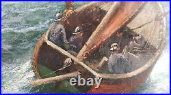 Thomas Rose Miles (fl. 1869-1910) Large Antique Oil Sailors In A Rough Sea