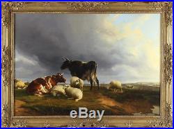 Thomas Sidney Cooper Huge Large Fine Antique Oil Painting of Cattle Cows Signed