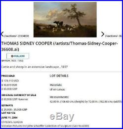 Thomas Sidney Cooper Huge Large Fine Antique Oil Painting of Cattle Cows Signed