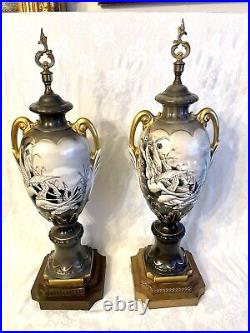 Two Large Italian Signed Hand Painted Porcelain Urns