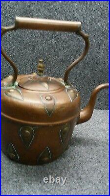 Unique antique vintage Arts and Crafts handmade large copper teapot signed