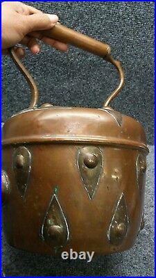 Unique antique vintage Arts and Crafts handmade large copper teapot signed
