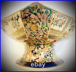 Unusual Antique Japanese Large Footed Bowl Geishas Floral Meiji Era Signed Rare