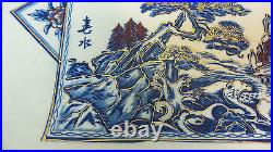 Unusual Large Antique Blue & White Asian Porcelain Platter /centerpiece, Signed