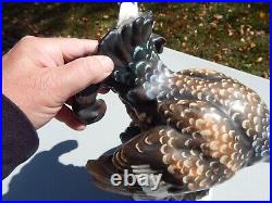 VERY LARGE SIGNED AMPHORA ANTIQUE SPRUCE GROUSE FIGURINE 13 3/4 x 13 x 10