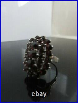 VICTORIAN FAB LARGE RING THREE LAYERS BOHEMIAN GARNET GOLD ON SILVER 900 Signed