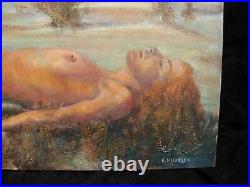 VINTAGE FRENCH OIL PAINTING ON CANVAS, NUDE WOMAN, SIGNED, 20th CENTURY