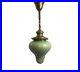 VL1094 Antique c1905 Brass Pendant Large Quezal Pulled Feather Shade Signed MINT