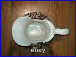 VTG Antique Signed Wash Basin 13 Bowl / 11 Pitcher Creamy White Brown Relief