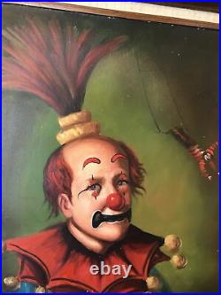 VTG Original Oil F. Dressen Clown Painting, Oddity Scary 30.5 X 27.5 Large