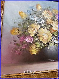 VTG ROBERT COX Gold Rose's Oil Painting Original Signed LG 25x21Ornate Frame