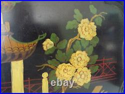 Very Large Antique 1900s Hand-Painted Oriental Chinese Toleware Tray, Signed