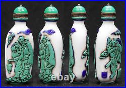 Very Large Antique Chinese Qing Peking Glass Overlay Snuff Bottle Signed Marked