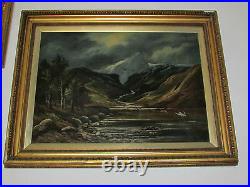 Very Large Antique Oil Painting On Canvas'' Mountains'' Signed By A. Reynolds