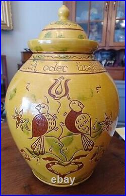 Very Large Lester Breininger Lidded Jar with Birds Dated 1991