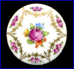 Very Large Signed DRESDEN Hand Painted Porcelain Antique Button Roses Garland