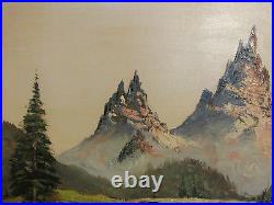 Very Large Vintage Oil Painting On Canvas'' Mountains'', Signed By De Noyes