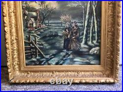 Very old antique oil on canvas signed and dated old frame (1)