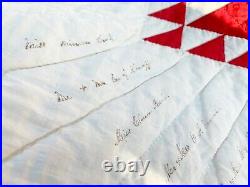 Vintage 1860s Lady of the Lake Signed Antique Quilt, Large Square, Red Triangles