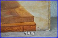 Vintage 1920s-30s Large Still Life Oil Painting On Wooden Panel, Flowers In Vase