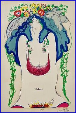 Vintage 1960s Nude Woman Hippie Art LE Signed FRANK GALLO Silkscreen Retro Print