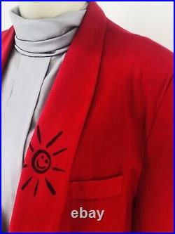 Vintage 1980's Jacket Required Blazer Womens Long Red Hand Painted Signed Wool