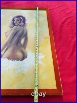 Vintage 50-60s Original Pin Up Oil Painting Nude burlesque Blonde signed Lorry