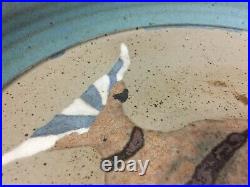 Vintage 80s Studio Thrown Pottery Art Large Angelfish Plate Tropical Fish Signed