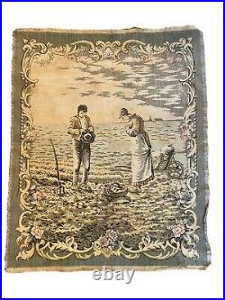 Vintage Antique French Tapestry Couple Farm Pray Classic Wall Hanging France