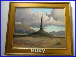 Vintage Antique Large Oil Painting American Desert Atmospheric Landscape Malloy