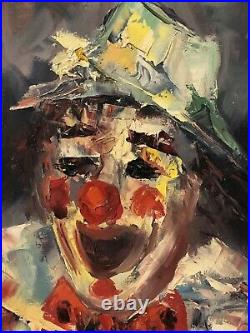 Vintage Clown Oil Painting Large Signed Original On Canvas Palette Knife 24 x 20