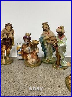 Vintage Italy Paper Mache Signed 14 Piece Figures Nativity Christmas Manger Set