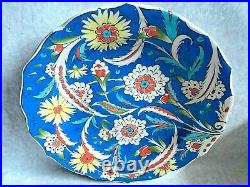 Vintage Iznik Kutahya Pottery Painted Large Wall Charger Signed