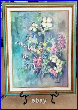 Vintage J Lowe Floral Oil Painting Framed 29'' X 23'' Signed