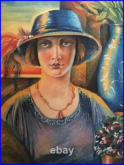 Vintage JOSEF M. KOZAK Original Artwork Painting of HER PORTRAIT Unframed Signed