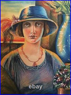 Vintage JOSEF M. KOZAK Original Artwork Painting of HER PORTRAIT Unframed Signed