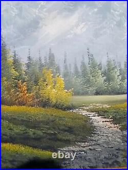 Vintage Large 43×31 Mountain Forest Landscape Oil Painting Canvas Signed Simon