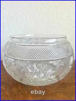 Vintage Large Heavy Brilliant Cut Glass Signed Punch Bowl